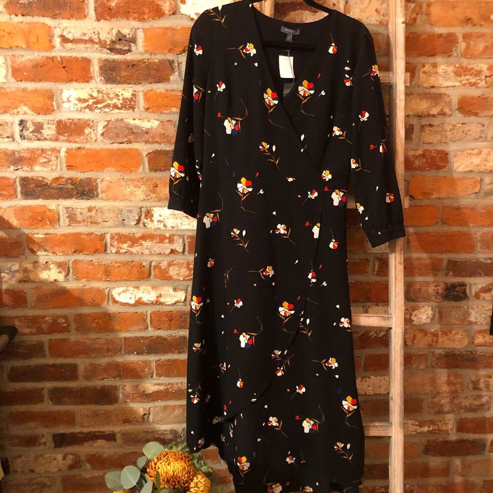 Black Floral High-Low Wrap Dress
